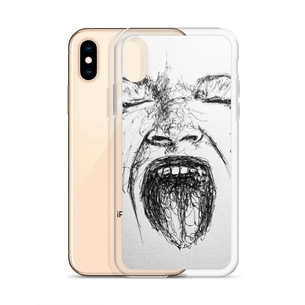 She Screams Clear iPhone® Case featuring expressive black sketch art on a transparent background, blending faith-inspired apparel with purpose-driven messaging.