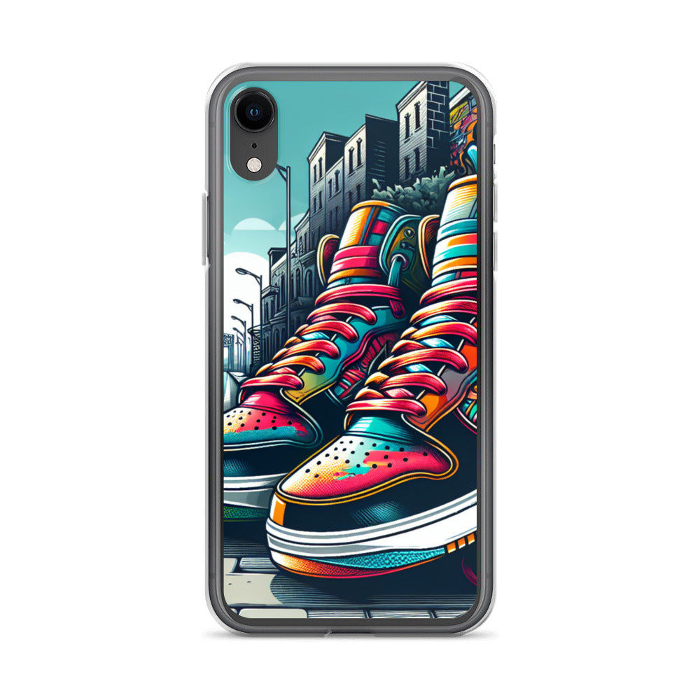 Clear Case – Sneaker on the Block featuring vibrant sneakers artwork on a clear phone case, blending urban street style with faith-inspired apparel and purpose-driven messaging.