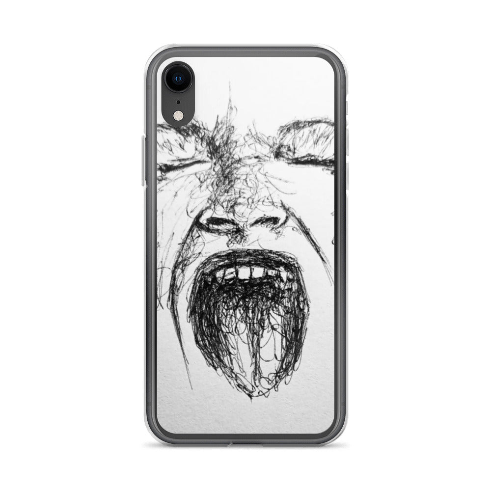 She Screams Clear iPhone® Case featuring abstract black ink sketch of a screaming face, blending bold expression with faith-inspired apparel and purpose-driven messaging.