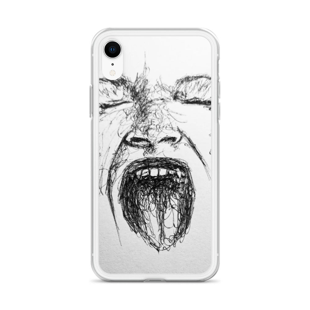 She Screams Clear iPhone® Case featuring an abstract black sketch of a screaming face with a bold, purpose-driven design celebrating faith-inspired apparel and melanin-rich imagery.