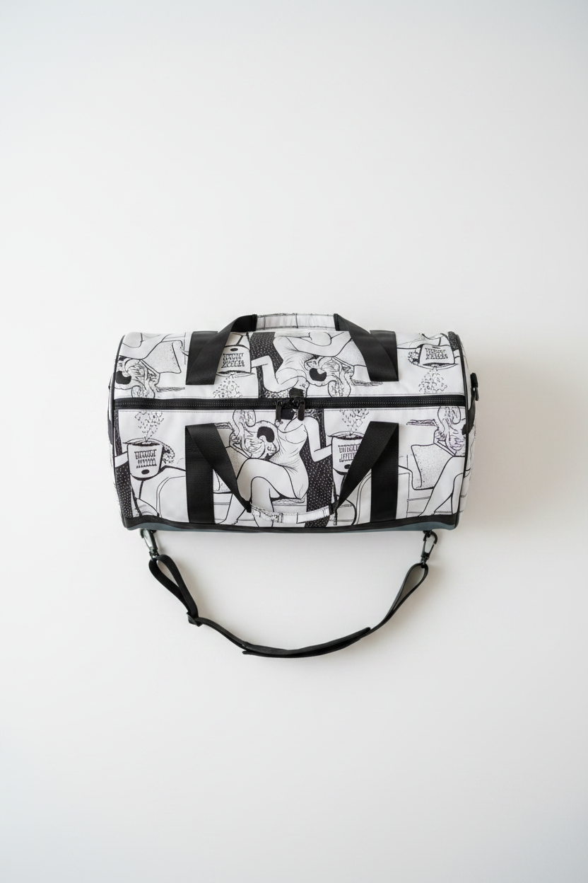 Coffee First Always Gym Bag — Flat Lay