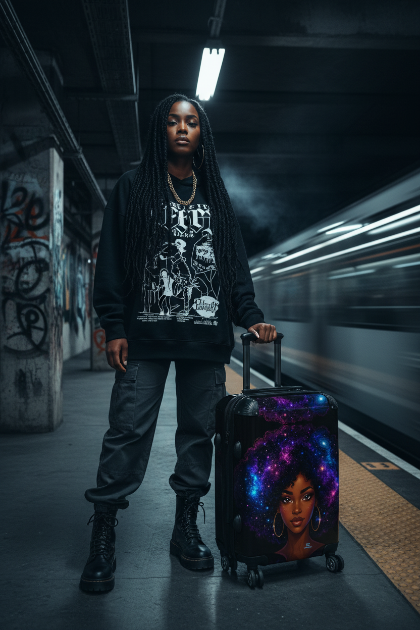 Galaxy Afro Suitcase – Train Platform