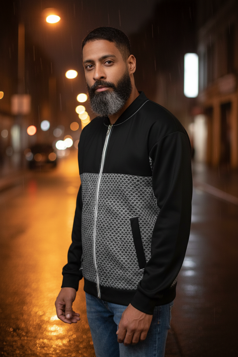 Grey Hex Grid Bomber - 3/4 Angle