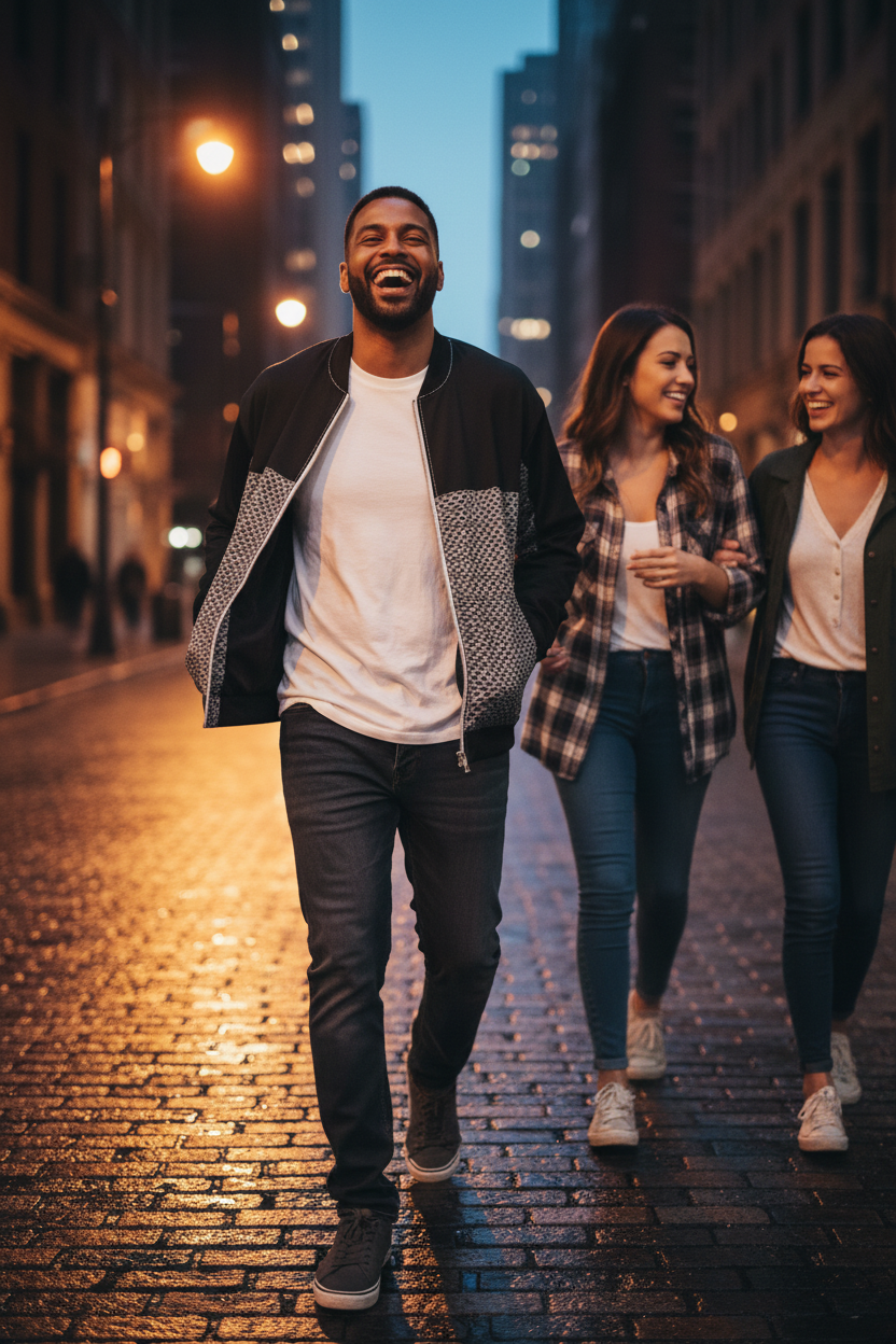 Grey Hex Grid Bomber - Walking with Friends
