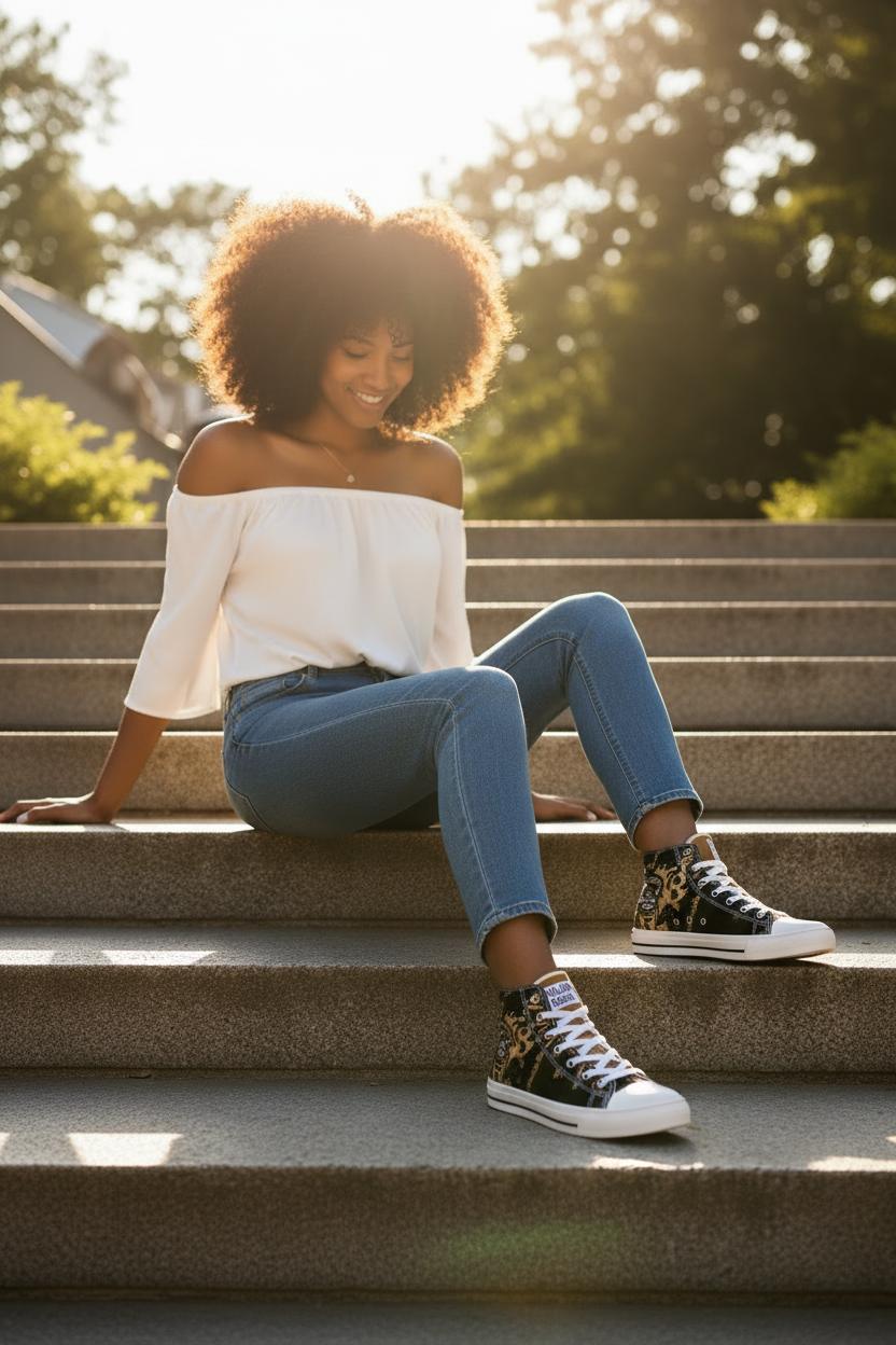 Melanin Queen Sneakers – Side View Sitting