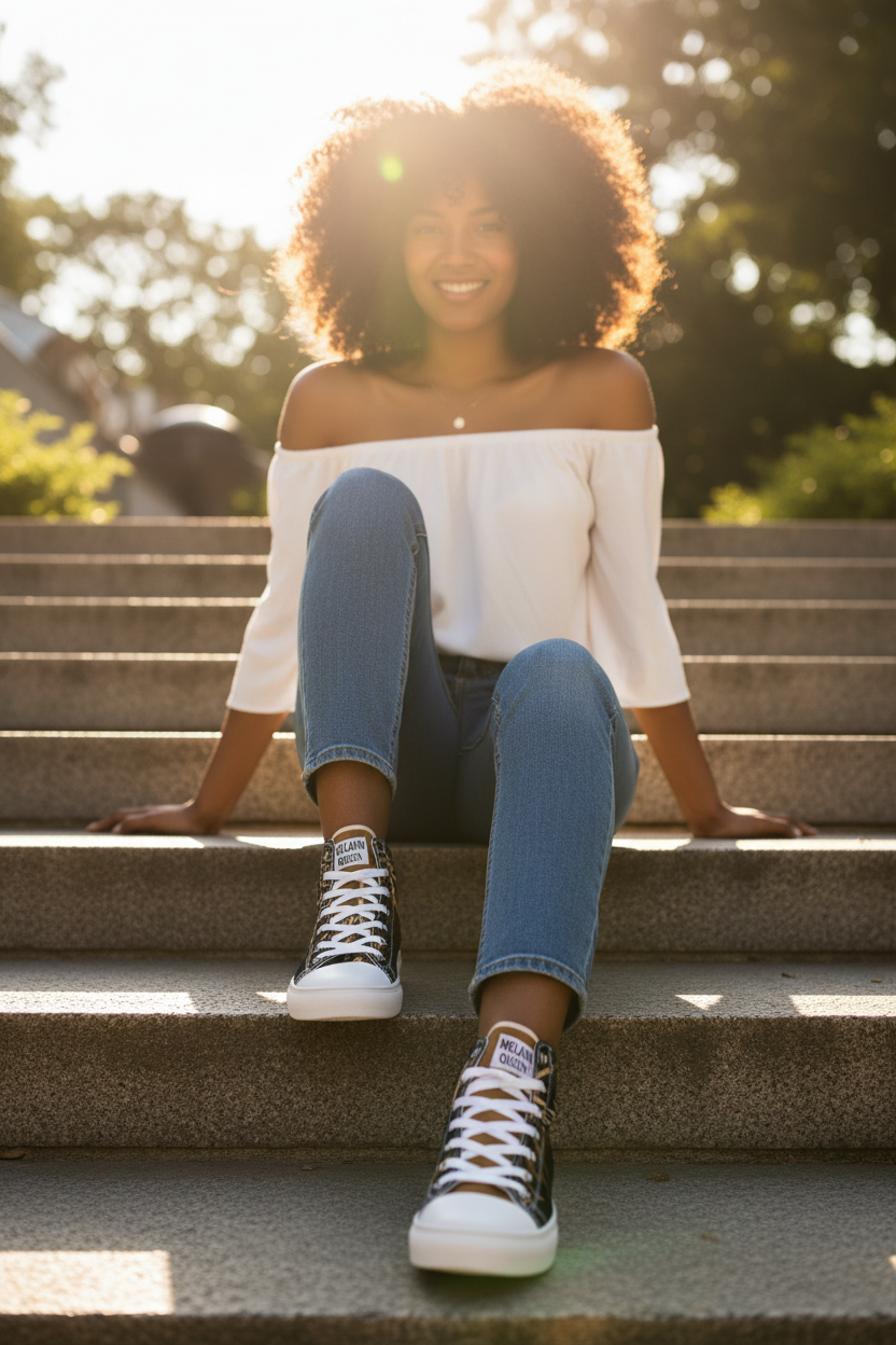 Melanin Queen Sneakers – Sitting Close-Up