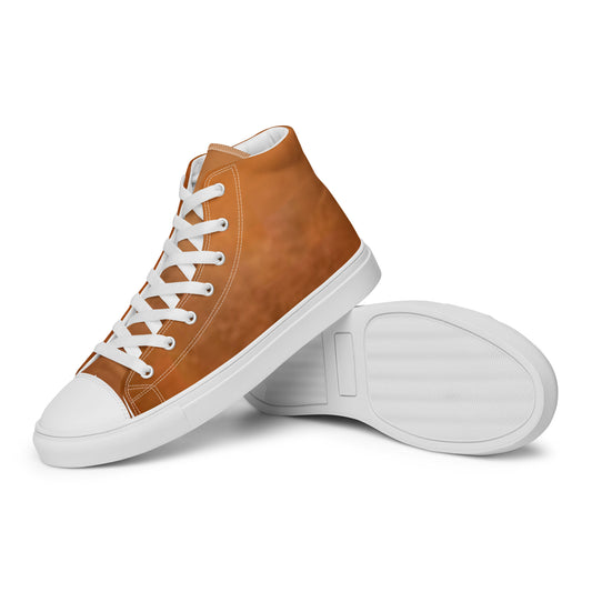 Tan Leather Look Men's High Top Sneakers with white laces and sole, featuring a sleek design that blends classic style with faith-inspired, purpose-driven messaging.