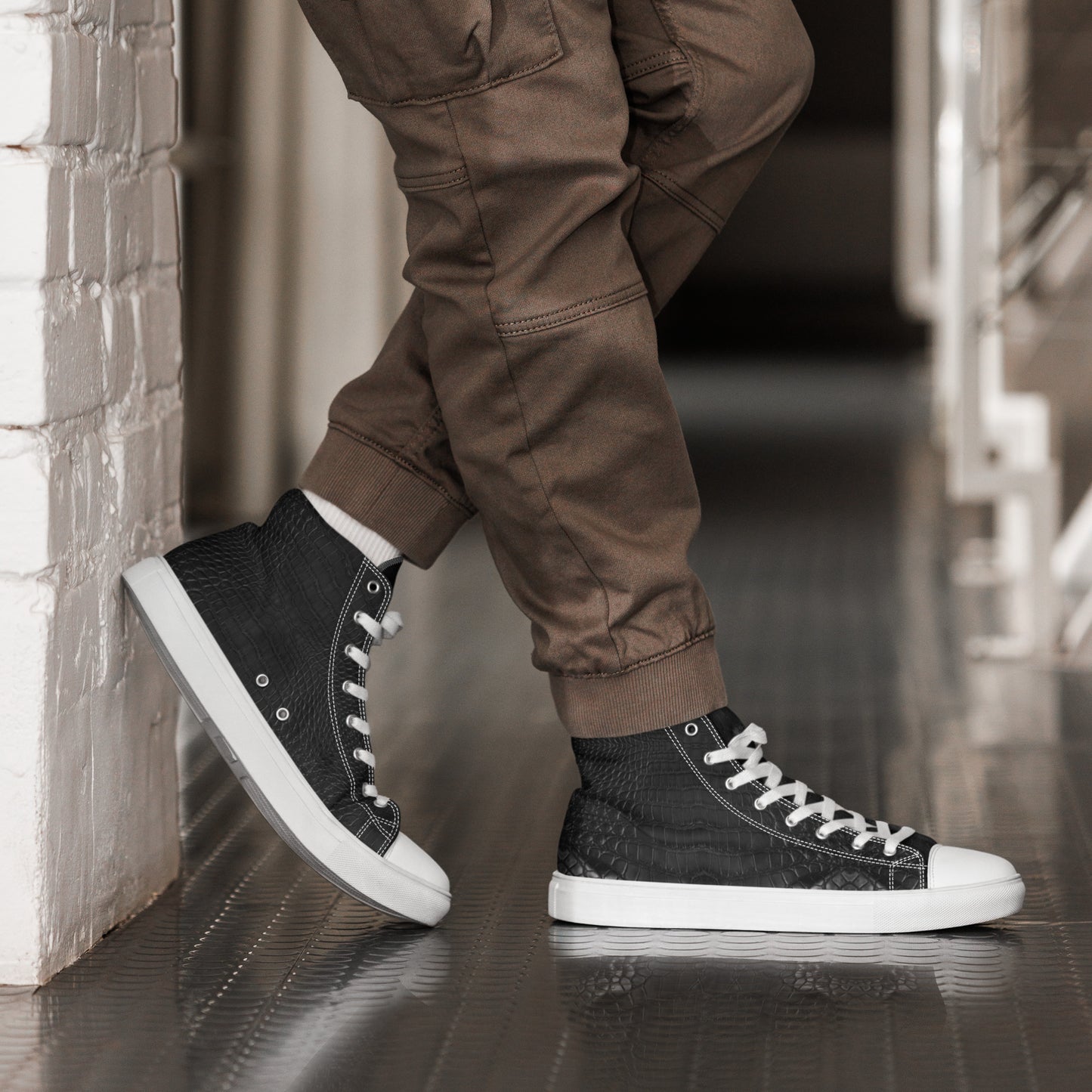 Men's high top canvas sneakers in white – One Love design, right side view – Items Less Mentioned
