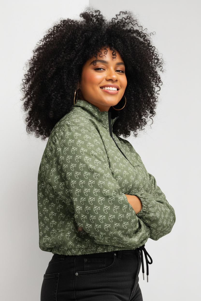 Olive Green Windbreaker - 3/4 Side