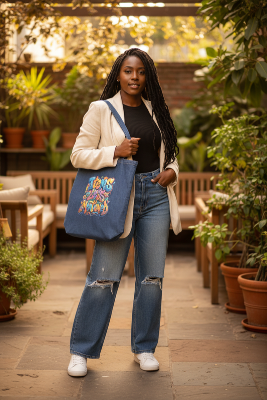 Organic Denim Tote Bag Lifestyle