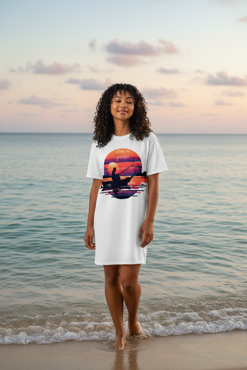 Peace on the Water T-Shirt Dress - Lifestyle
