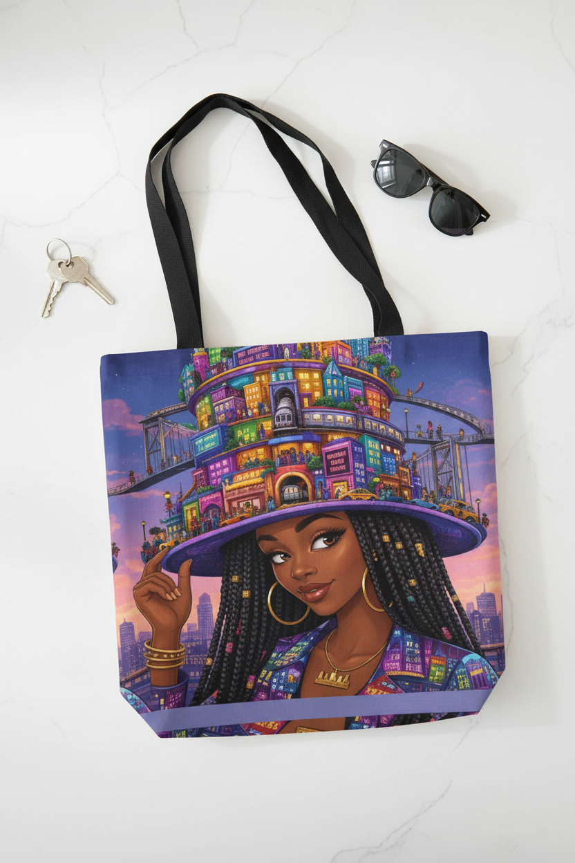 She Runs the City Tote - Close Up Flat Lay