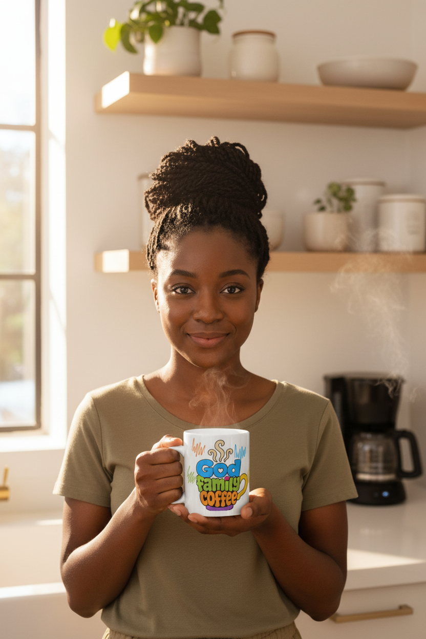 White Glossy Mug — Person Holding
