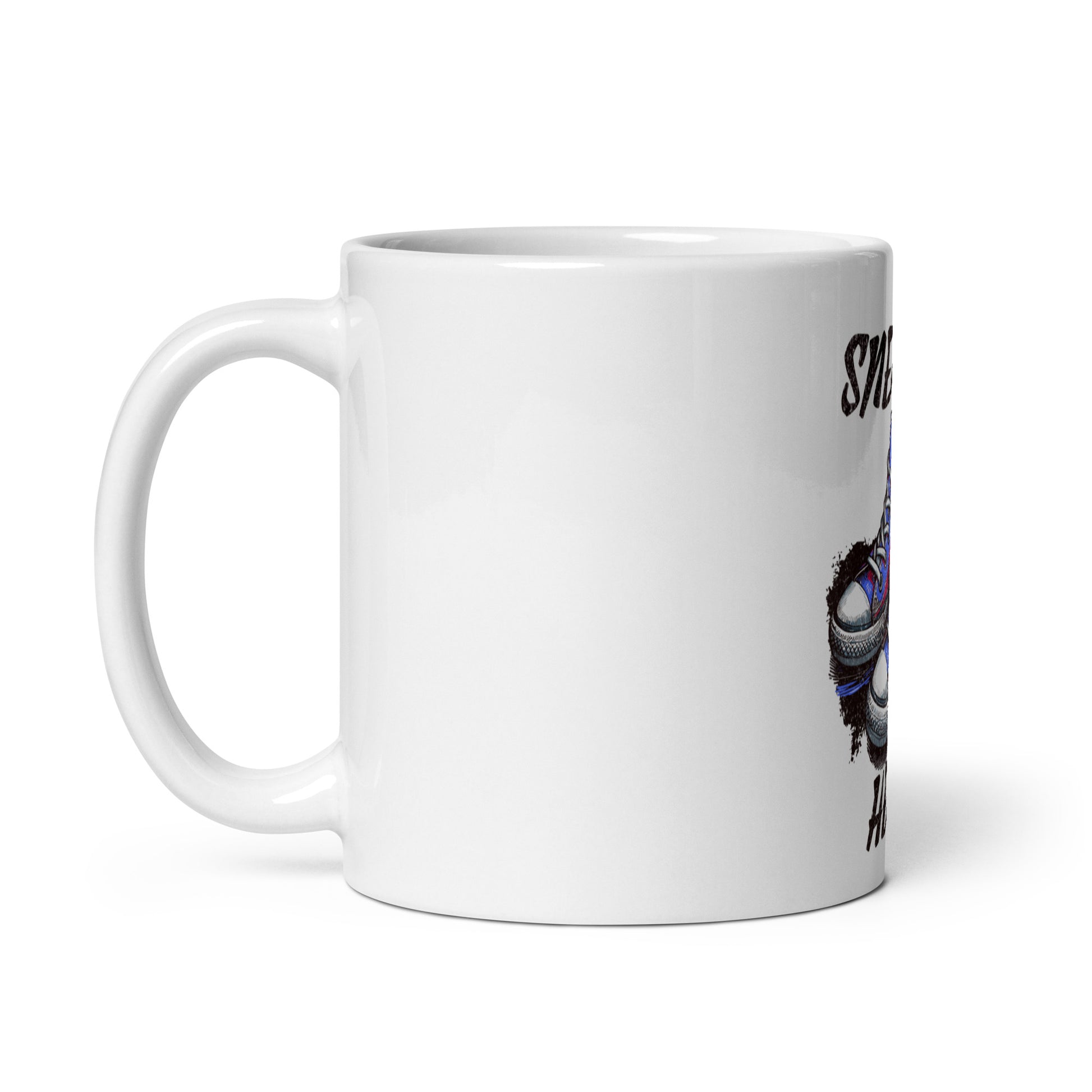 White ceramic Mug – Built Different, Kicks Edition featuring a colorful sneaker graphic, faith-inspired purpose-driven messaging, and melanin-rich imagery.