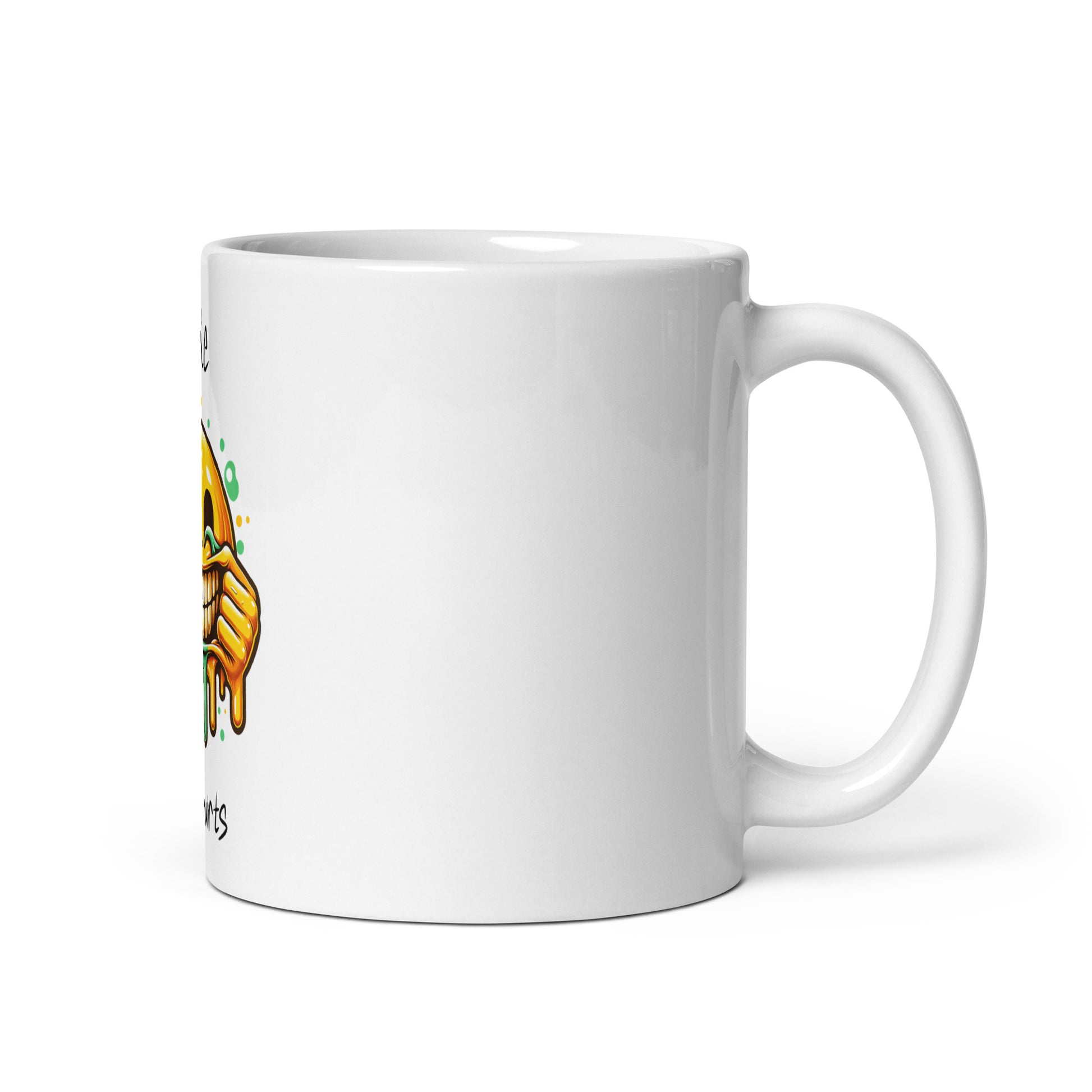 White glossy ceramic Mug – Everything Is Fine with handle on the right, featuring faith-inspired design and purpose-driven messaging perfect for inspirational gifts and melanin-rich imagery.