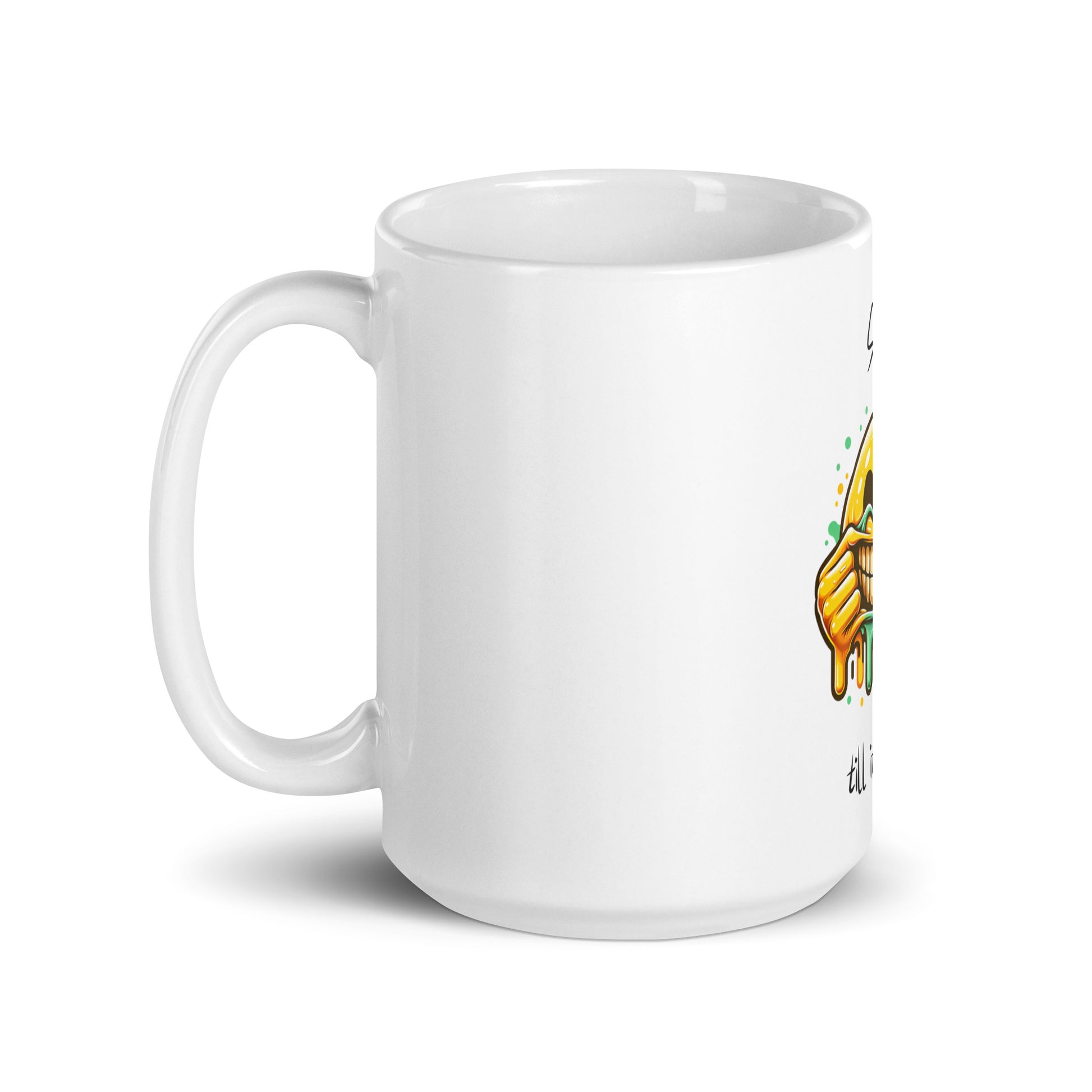 White glossy ceramic mug – Everything Is Fine featuring a faith-inspired design with melanin-rich imagery and purpose-driven messaging for inspirational Christian gifts.