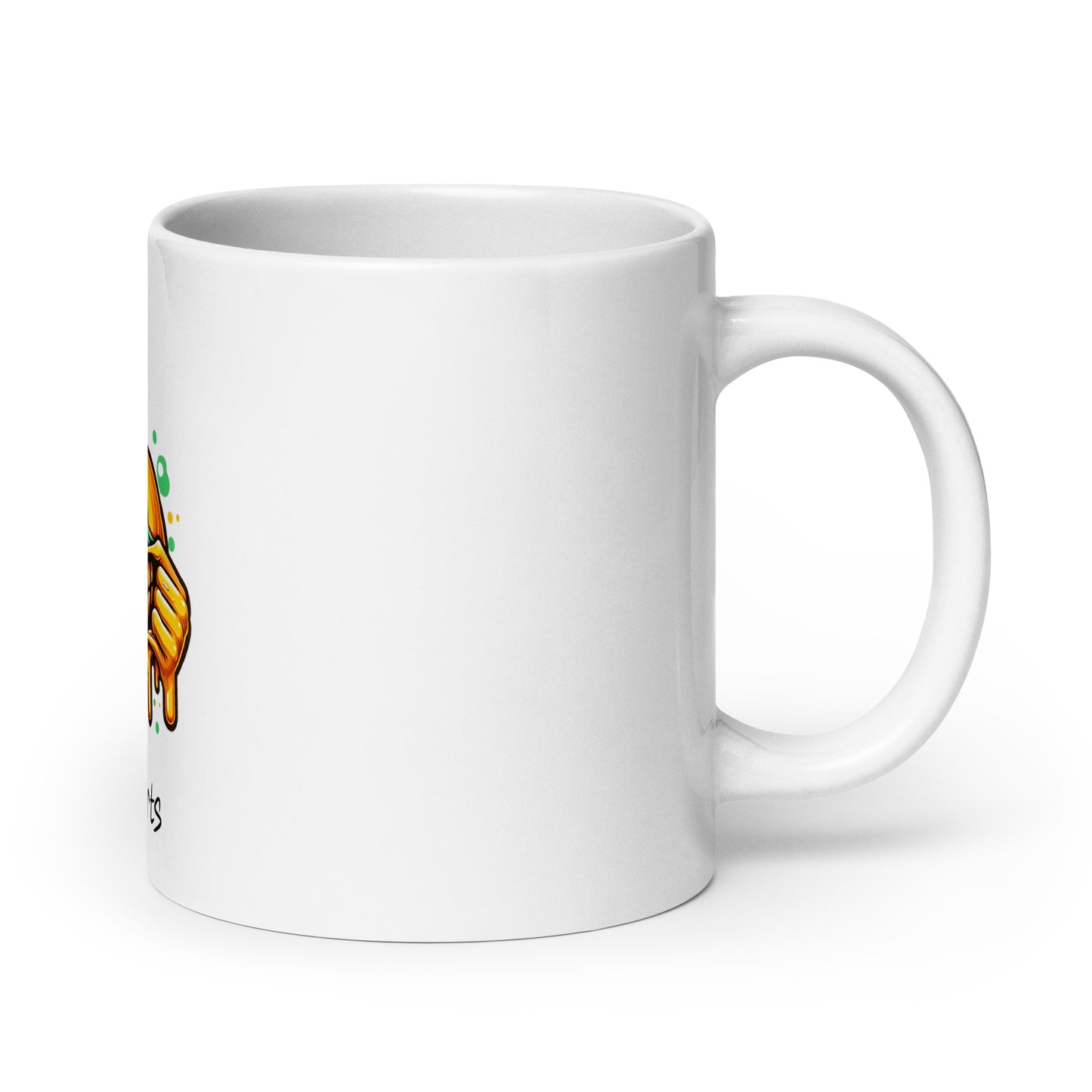 White glossy ceramic mug with handle on the right featuring colorful faith-inspired artwork and the product title Mug – Everything Is Fine, designed with purpose-driven messaging.