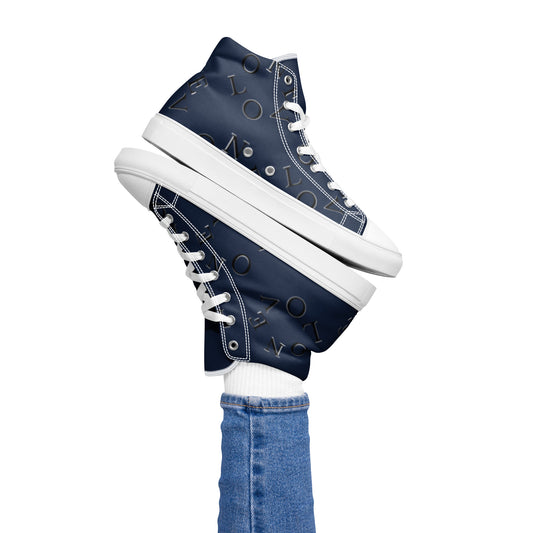  Women's high top canvas sneakers in white – One Love design, left side view – Items Less Mentioned