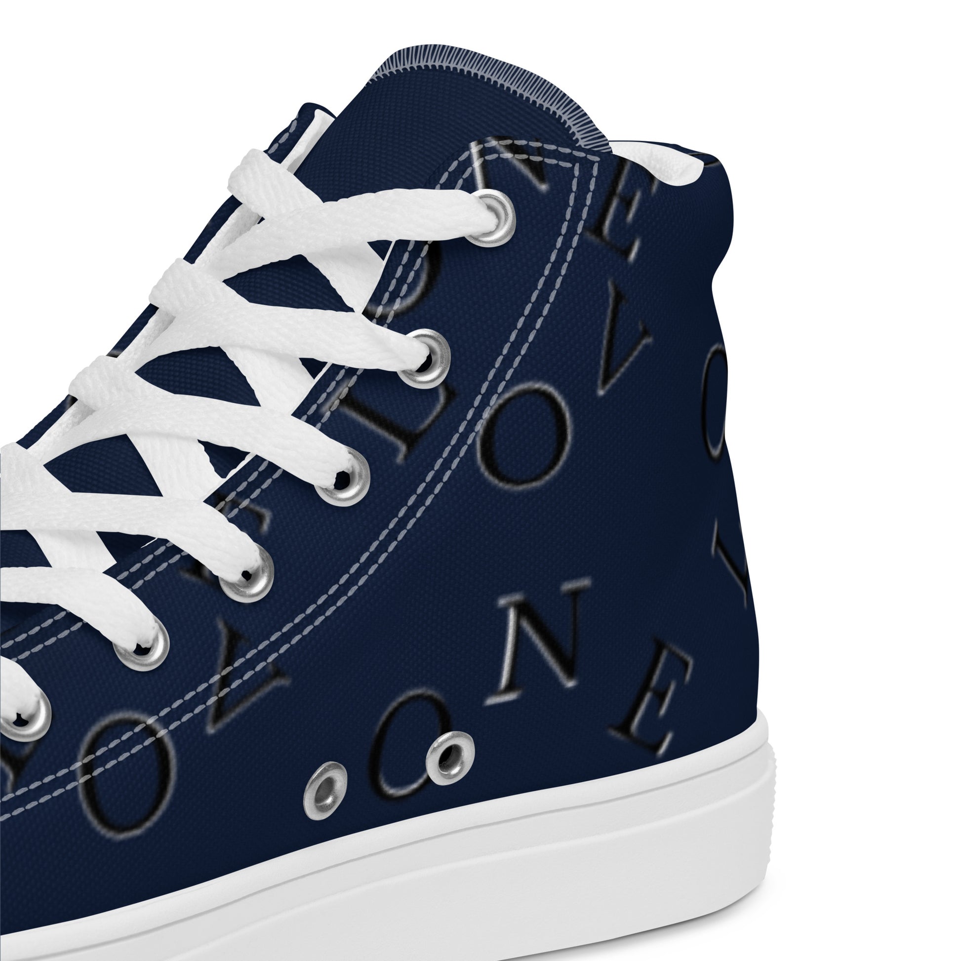 Women's high top canvas sneakers in white – One Love design, detail view – Items Less Mentioned
