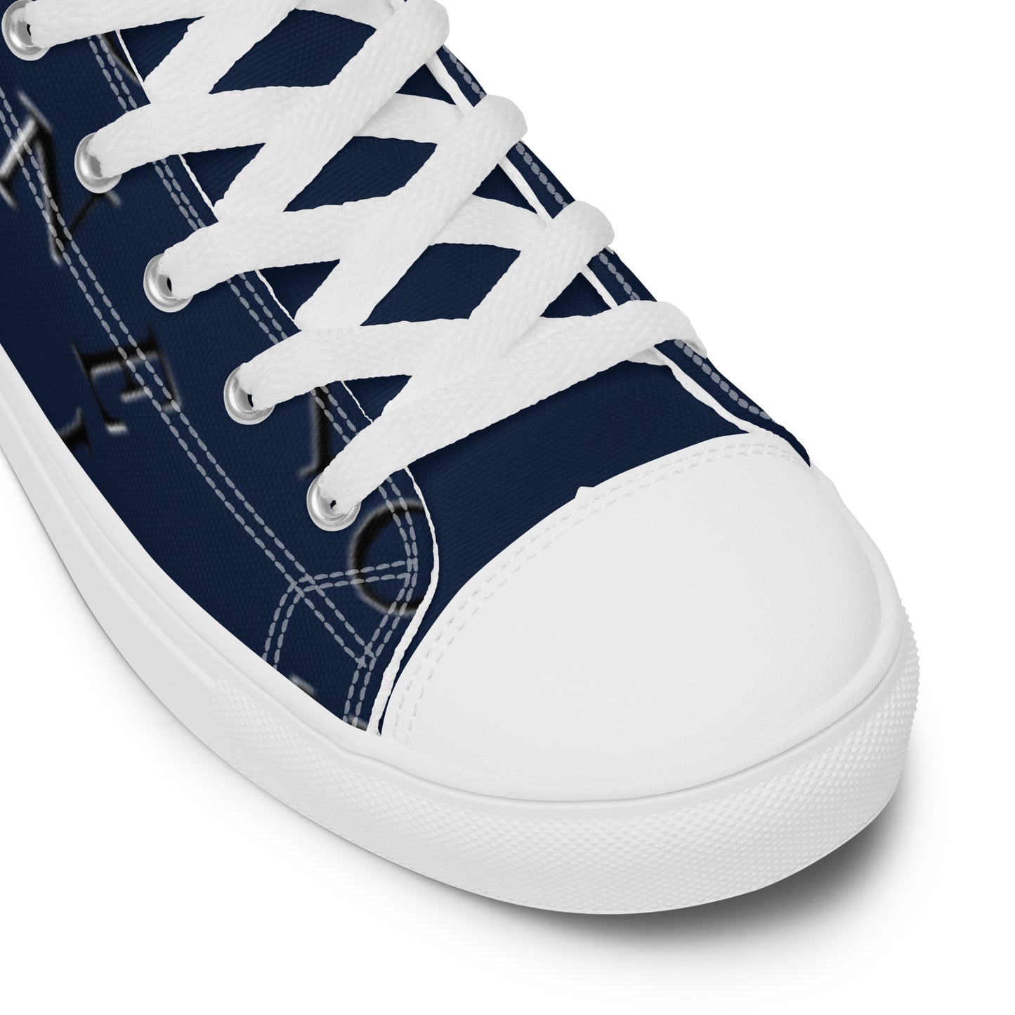 Women's high top canvas sneakers in white – One Love design, close-up detail – Items Less Mentioned
