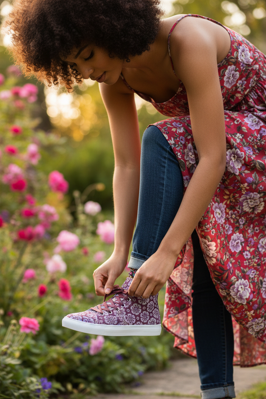 Women's High Top Sneakers – Floral in Cranberry