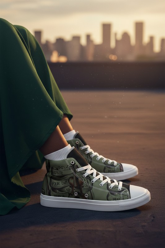 Women's High Top Sneakers – Green Violin – Close-Up