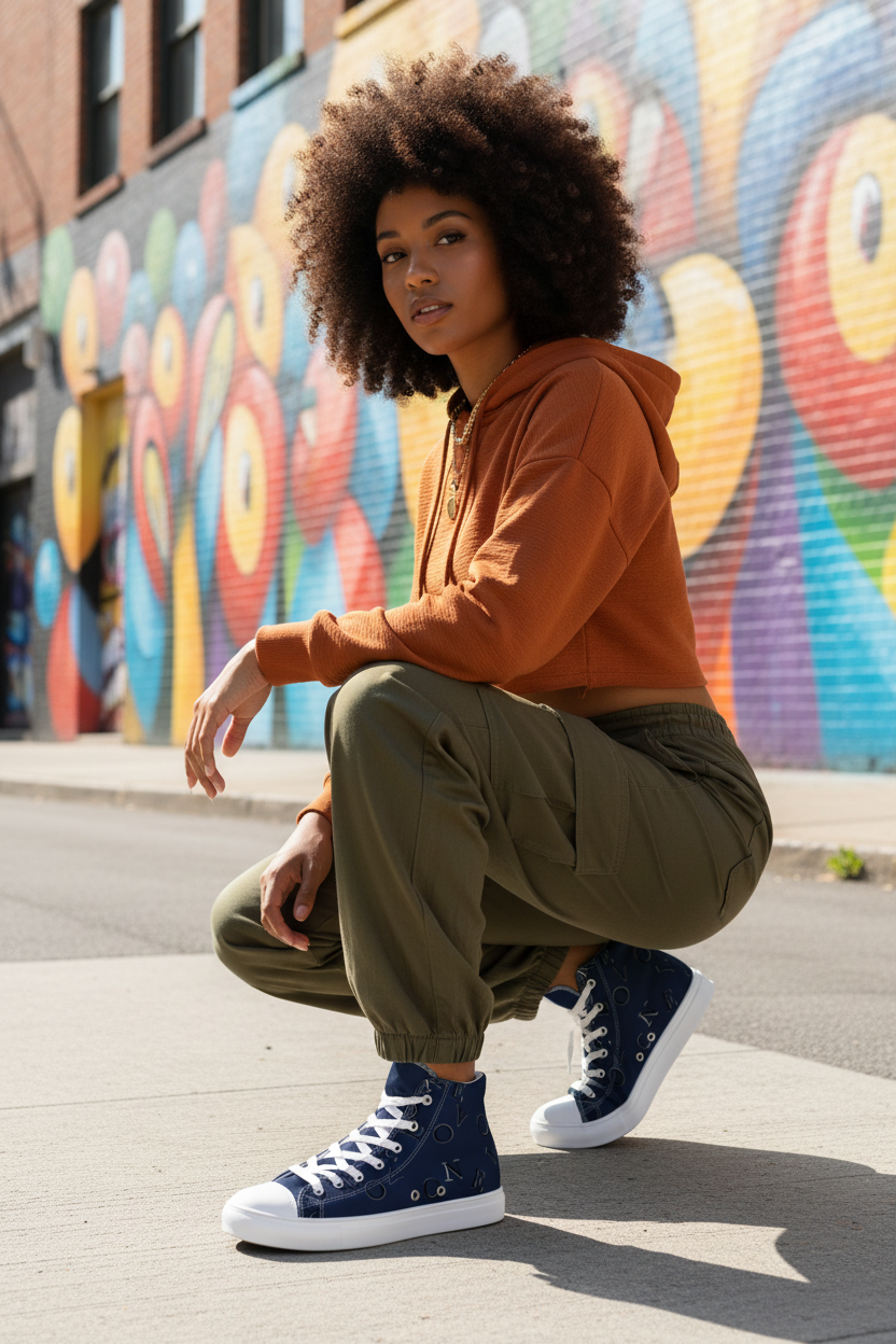 Women's High Top Sneakers – One Love – Full Body Crouching